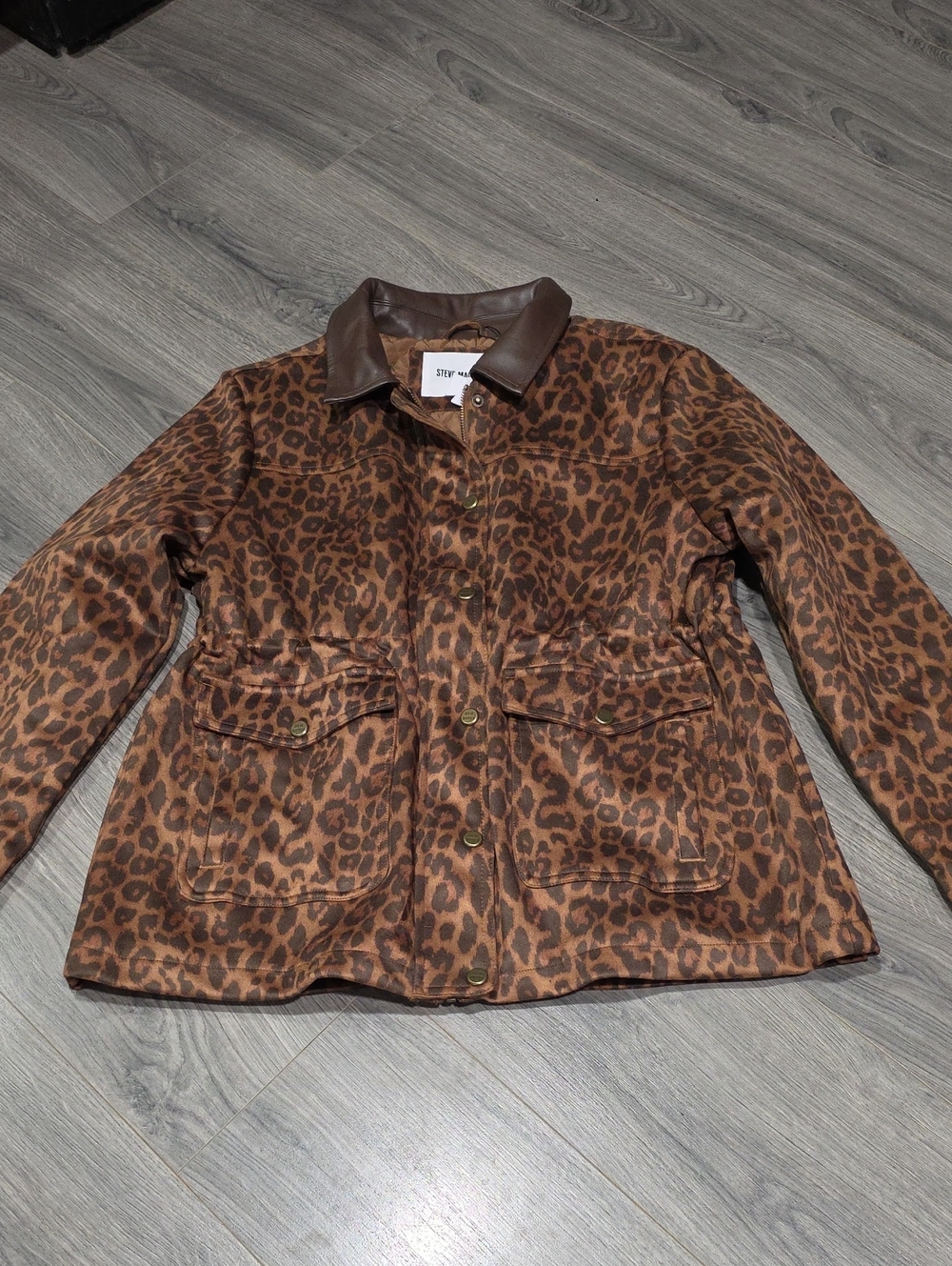 NWT Steve Madden Leopard Print Brown Jacket with Faux Leather Collar
